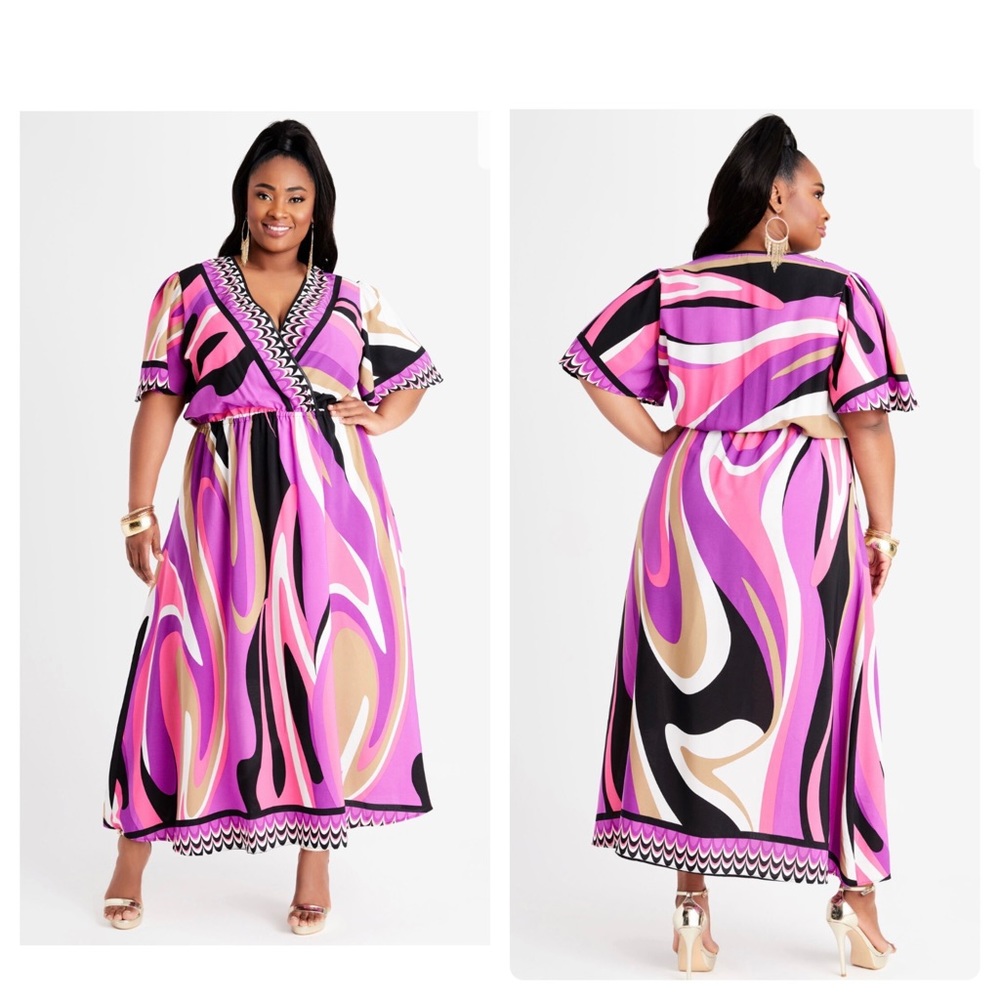 Ashley Stewart Short Swirl Flutter Sleeve Maxi Size 30/32